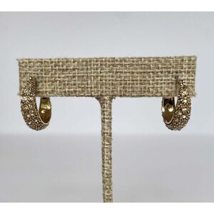 Vintage Monet Gold Tone Yellow Rhinestone Hoop Earrings